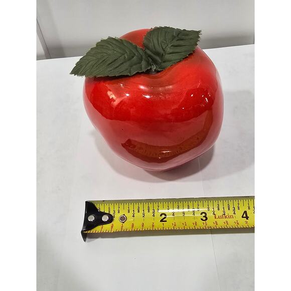 Vintage Glass Apple Figurine – Red Art Glass with Fabric Leaves - Picture 9 of 11